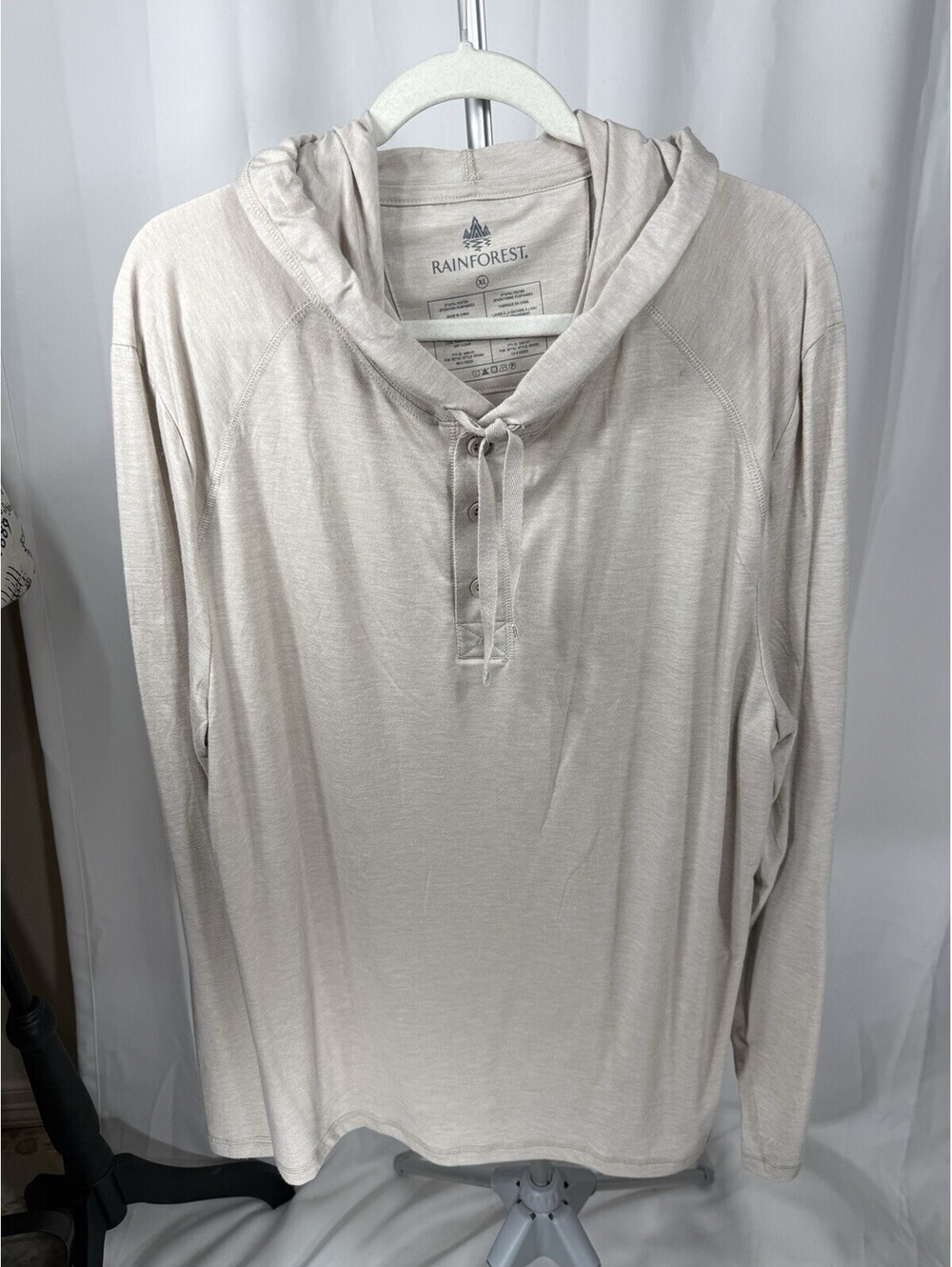 Rainforest Mens XL Hooded Henley Hoodie Long Sleeve Raglan Oatmeal Lightweight